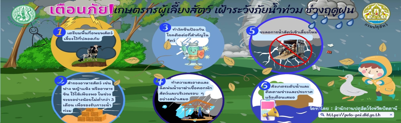 สนง.ปศจ.ปัตตานี เตือนภัยเกษตรกรผู้เลี้ยงสัตว์เฝ้าระวังน้ำท่วม ช่วงฤดูฝน